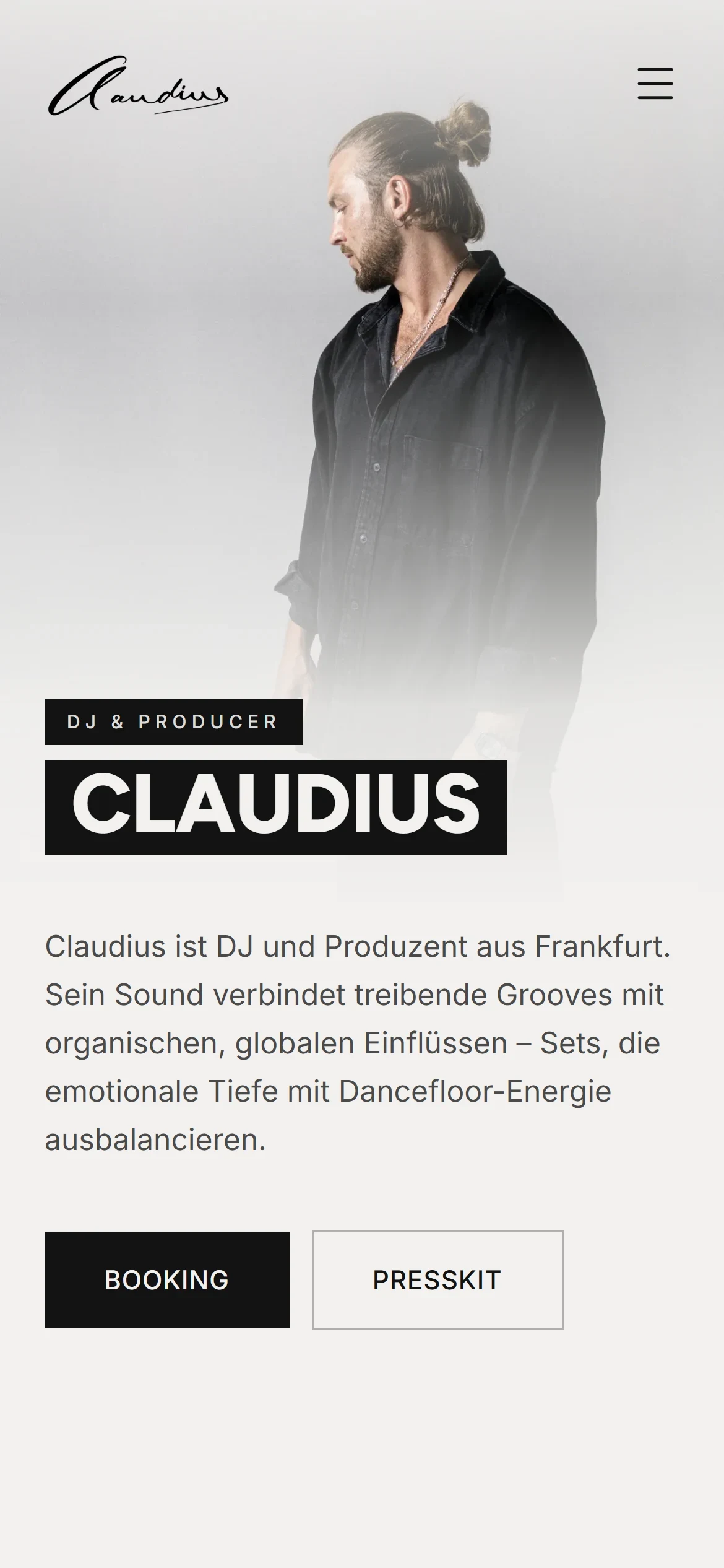claudius-music.de auf dem Handy: Porträt, Name, Kurzprofil, Booking und Presskit