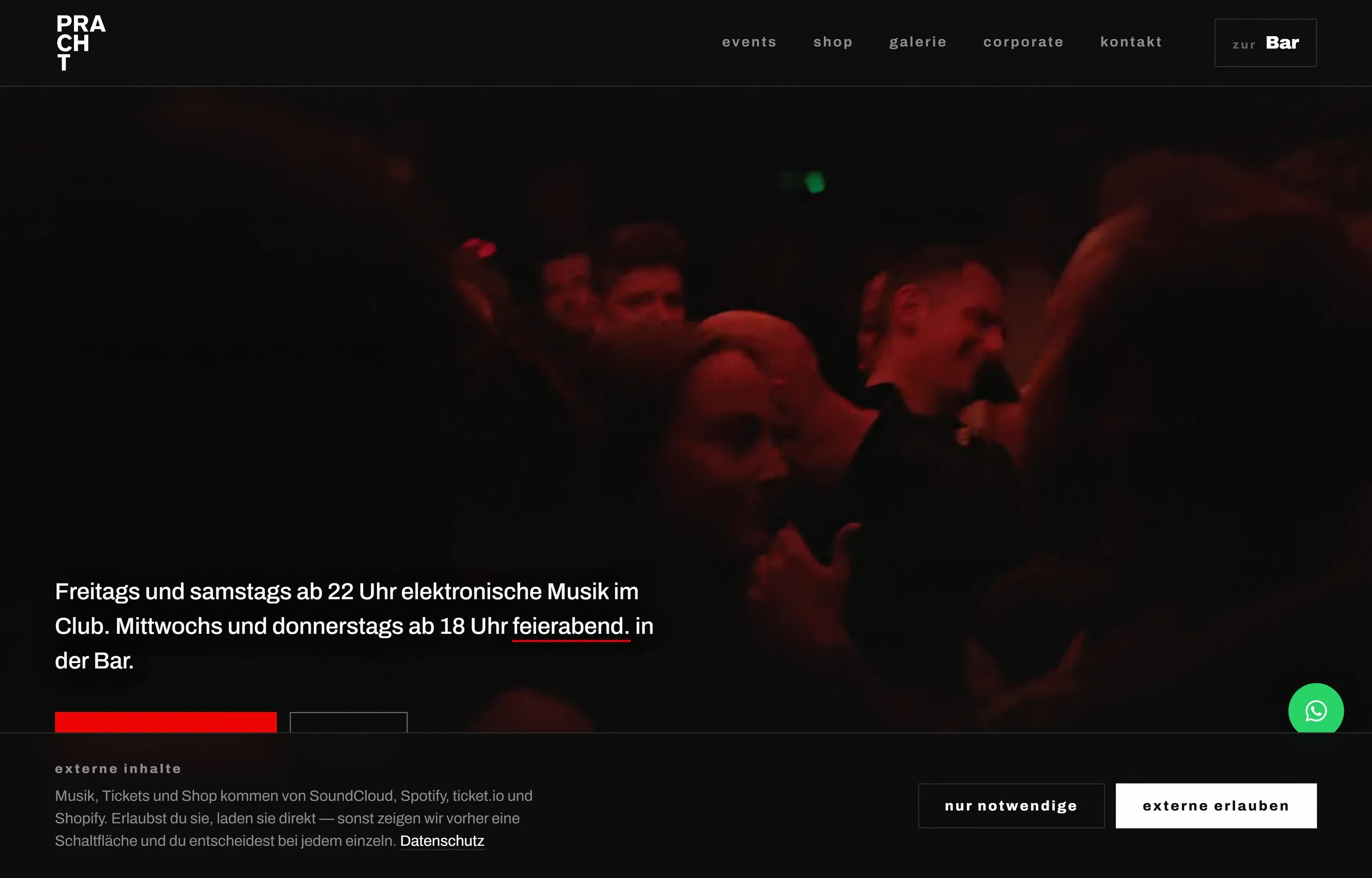 Startseite des PRACHT-Relaunches mit dem Einstieg in den Bar-Bereich
