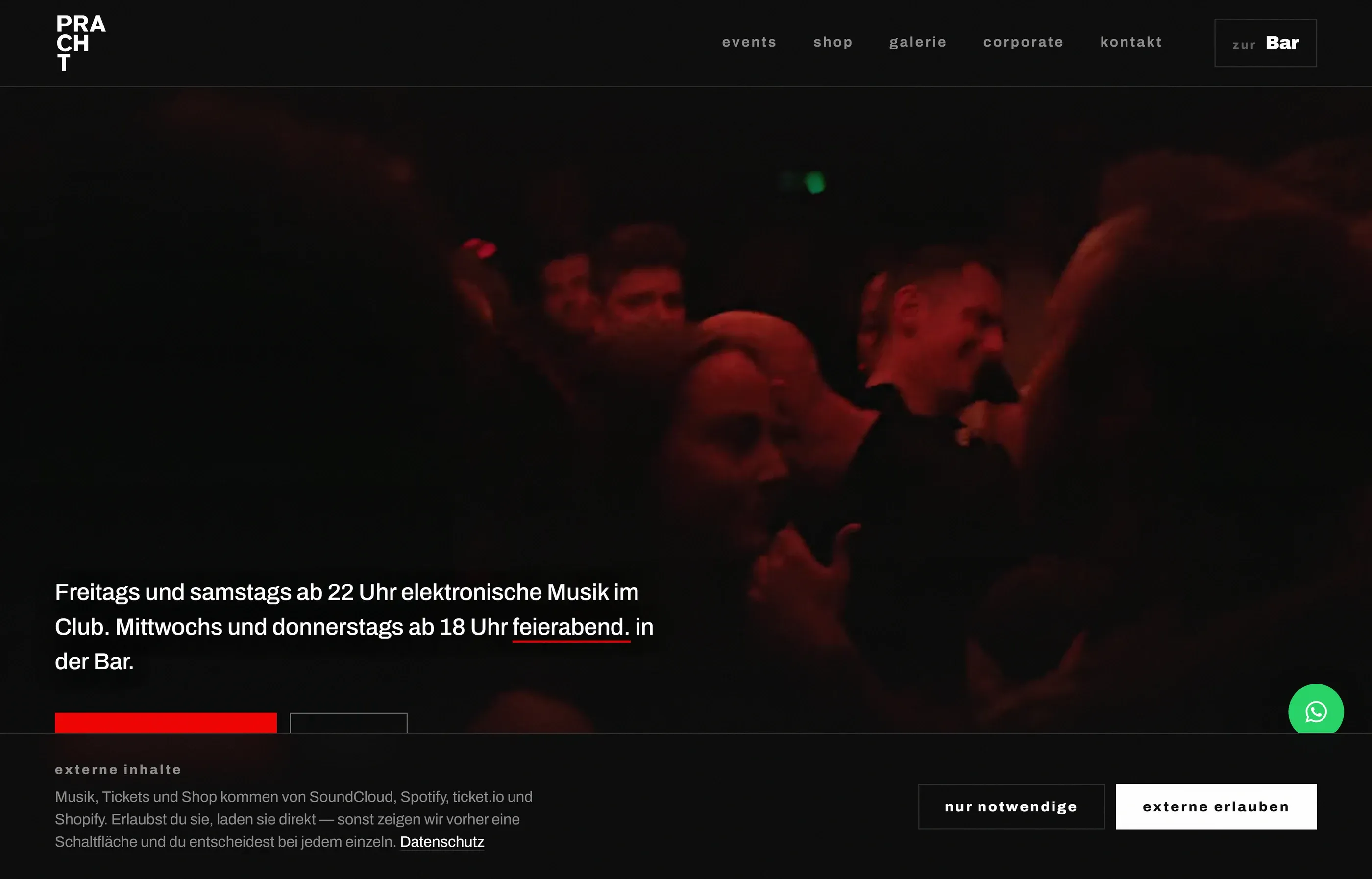 Startseite des PRACHT-Relaunches mit dem Einstieg in den Bar-Bereich