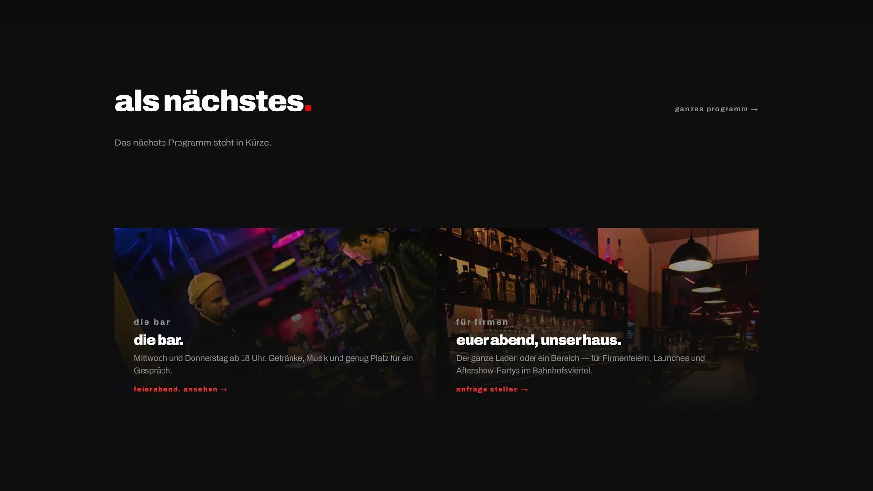 Programmübersicht mit den nächsten Terminen